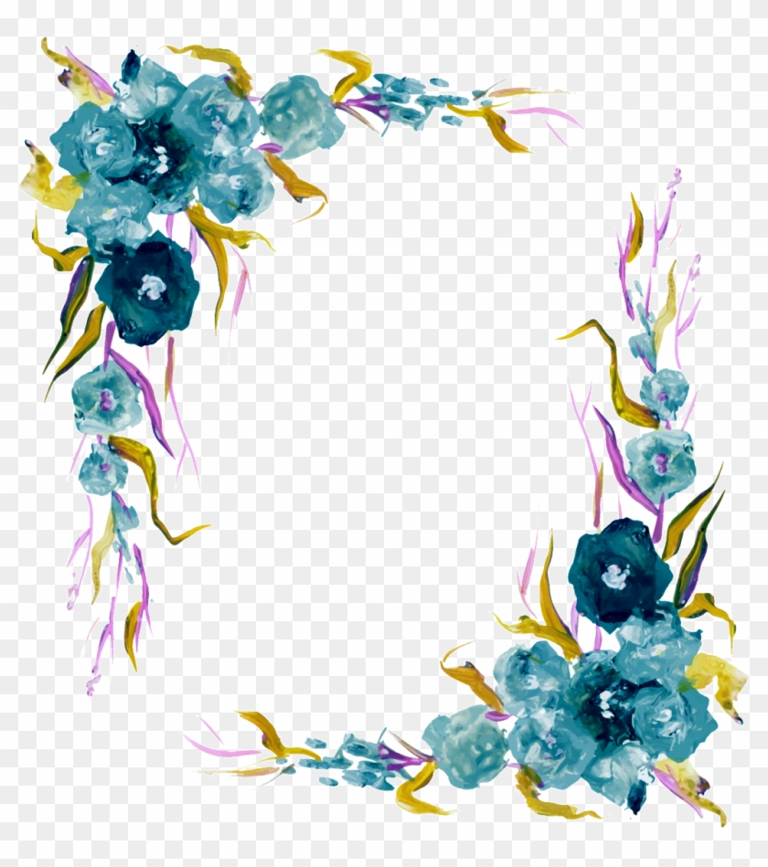 Vintage Elements Vector Png - Border Blue Watercolor Flowers Png Clipart #3715136