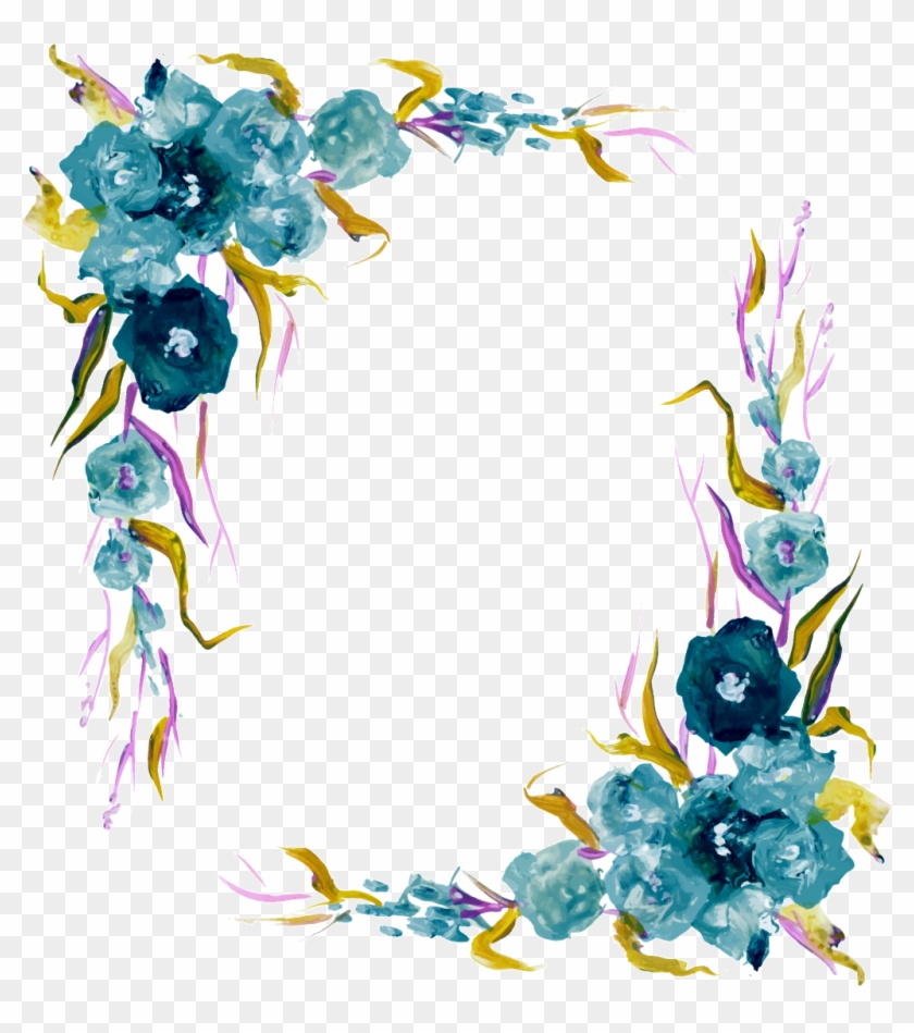 Vintage Elements Vector Png - Border Blue Watercolor Flowers Png Clipart