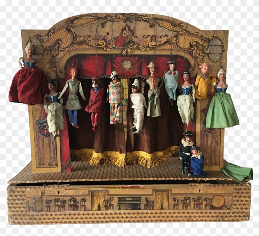 Early1900's Italian Toy Commedia Dell'arte Puppet Theater - Commedia Dell Arte Marionette Clipart #3716447
