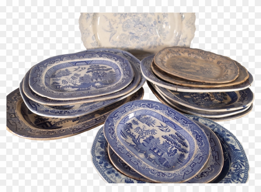 Victorian Blue And White Country House Serving Platters - Blue And White Porcelain Clipart