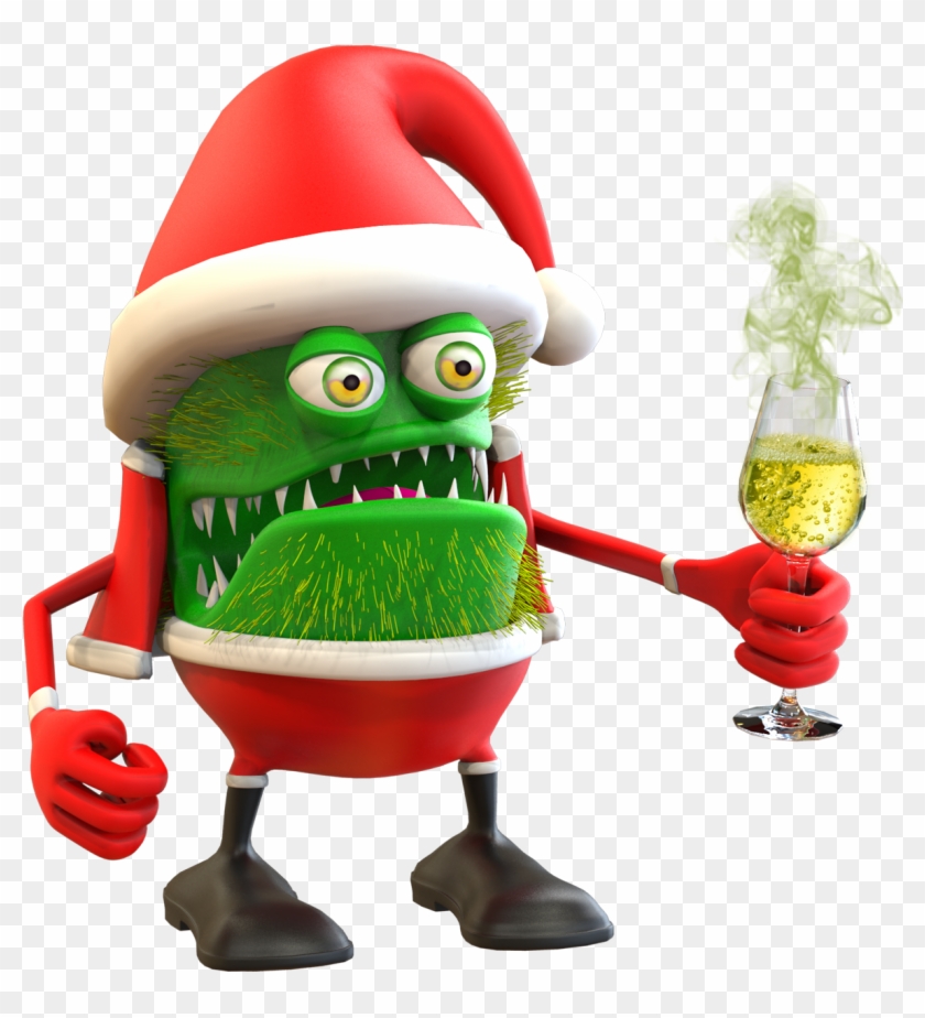 3d Bacteria Character With Champagne Clipart #3719074