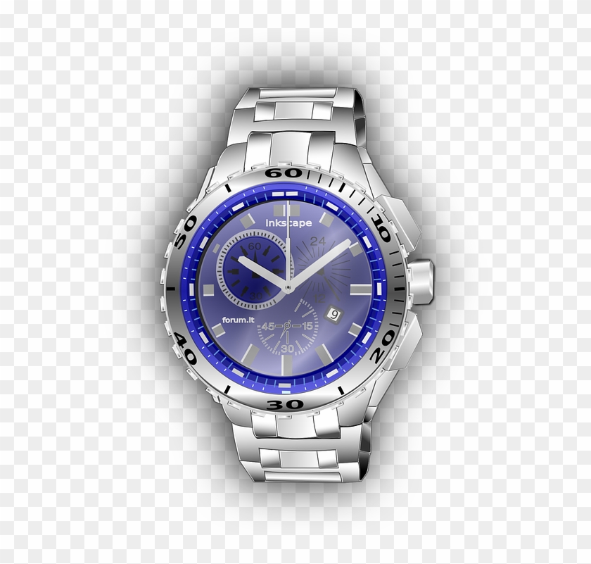 Wristwatch Blue Clock Jewellery Silver Time Watch - Fotorrealismo Inkscape Clipart #3719566