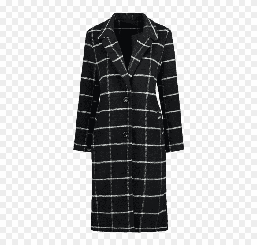 Two Buttoned Wool Blend Plaid Coat - Overcoat Clipart #3721708