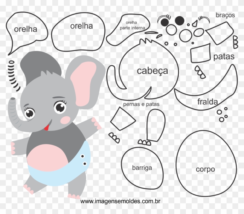 Molde De Elefante Para Eva, Feltro E Artesanato - Molde Da Cara Do Elefante Clipart