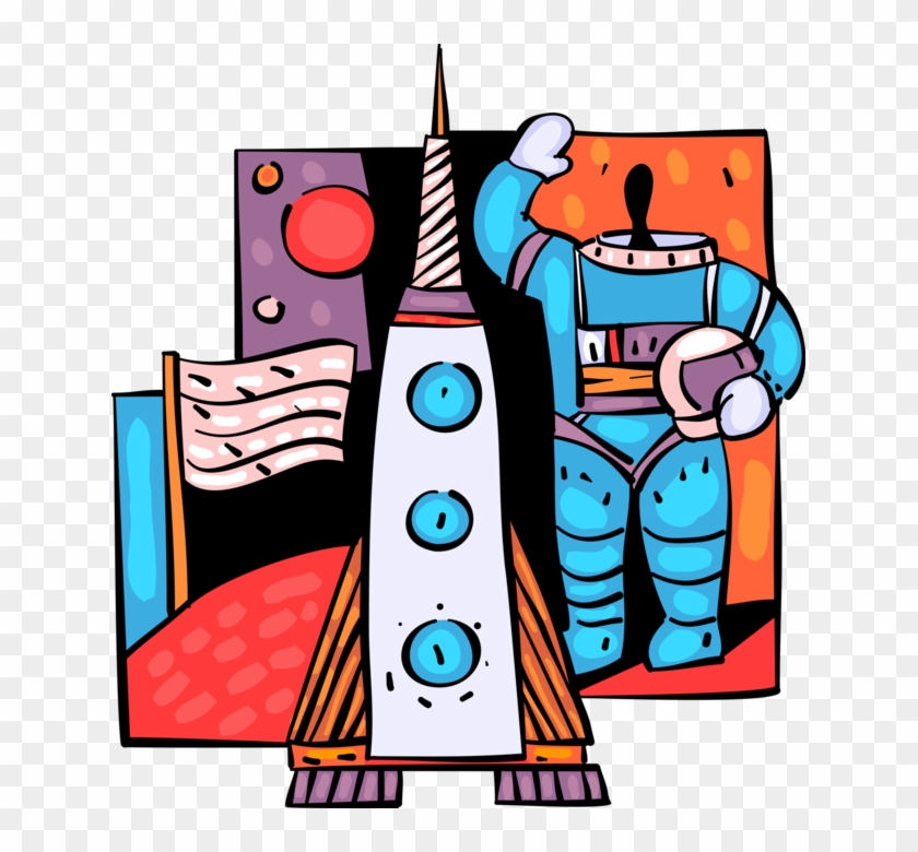 Vector Illustration Of Astronaut Space Explorer Waves Clipart #3725024