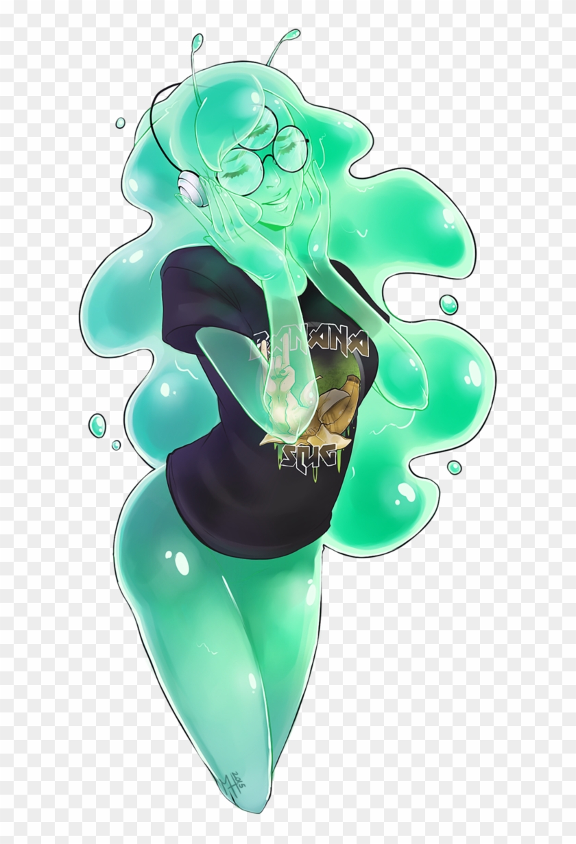 My Very First Slime Girl Monster Oc Thing Listening - Slime Girl Anime Green Clipart #3725993