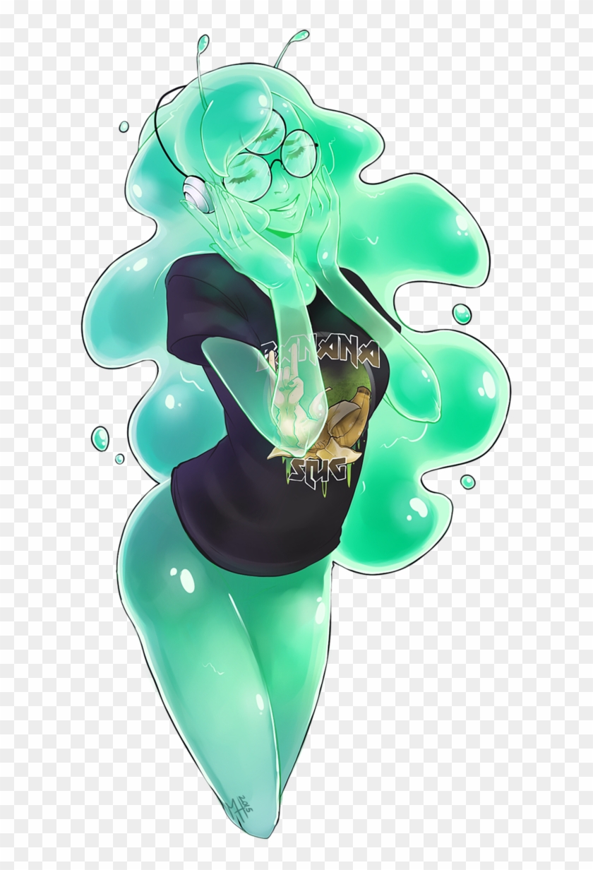 My Very First Slime Girl Monster Oc Thing Listening - Slime Girl Anime Green Clipart