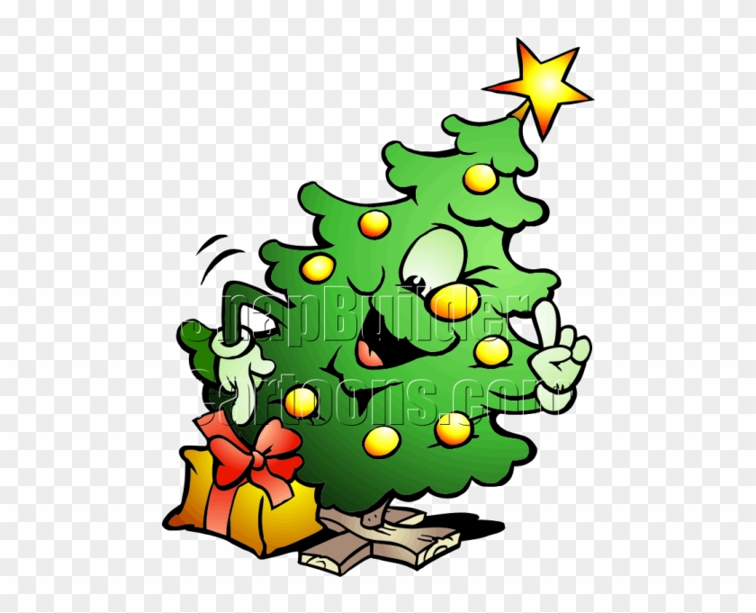 Christmas Tree Pointing Mascot Logo - Новогодняя Елка Мультяшная Clipart #3727545