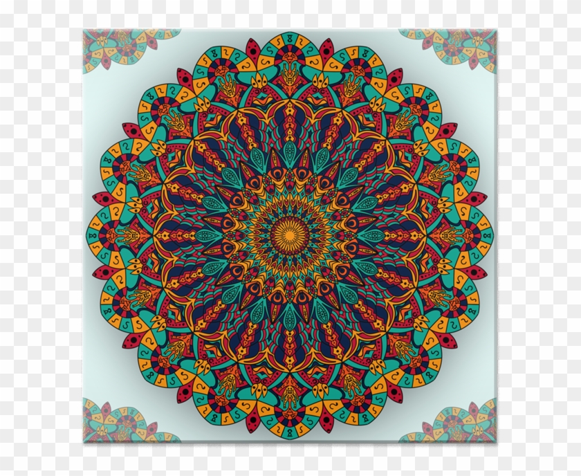 Azulejo Mandala Laranja Azul Turquesa Vermelho De Rudra - Mandala Clipart #3729658