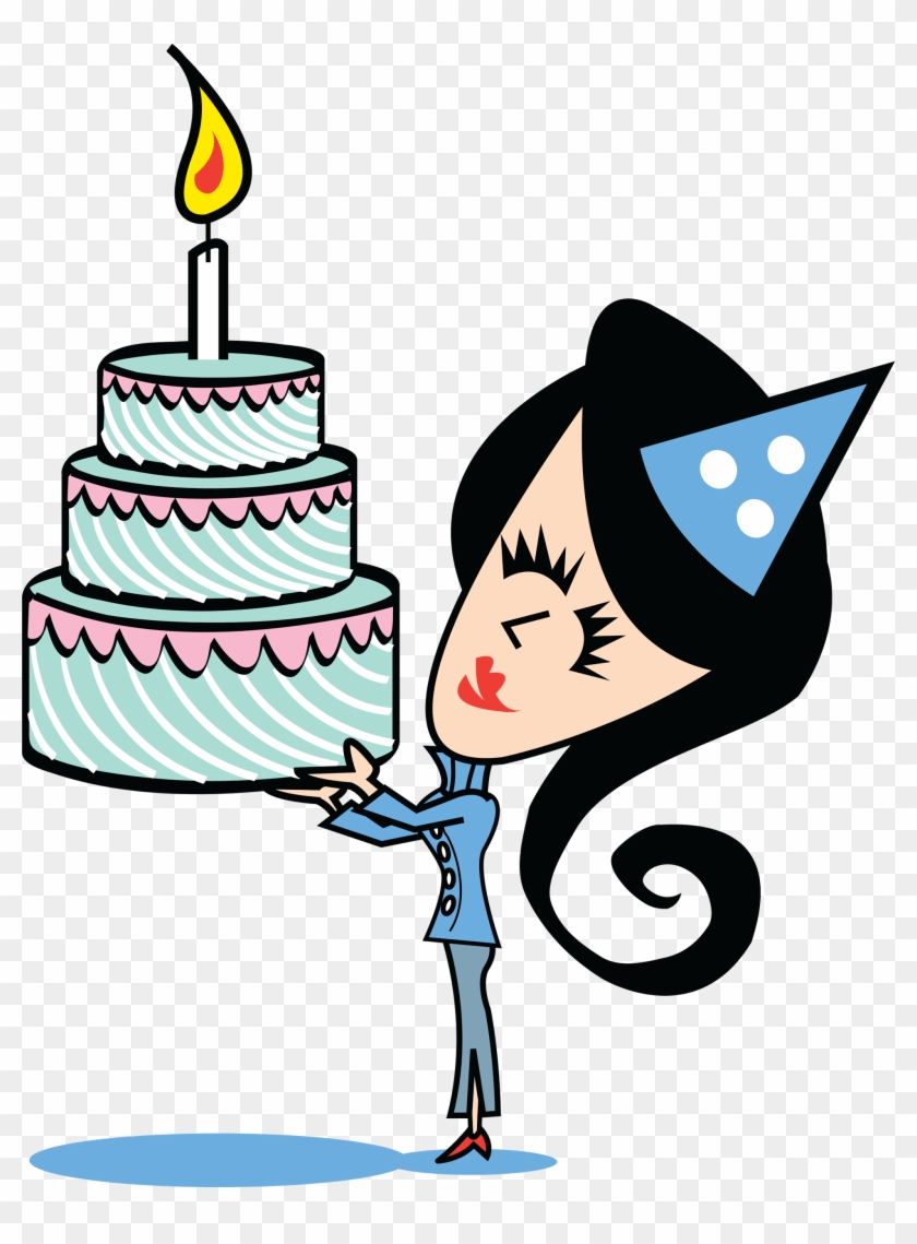 Girl With Birthday Cake - Birthday Cakes Candles Party Hats Women Clipart - Png Download