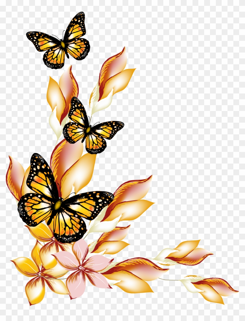 Butterfly Flowers And - Flower And Butterfly Design Clipart #3736319