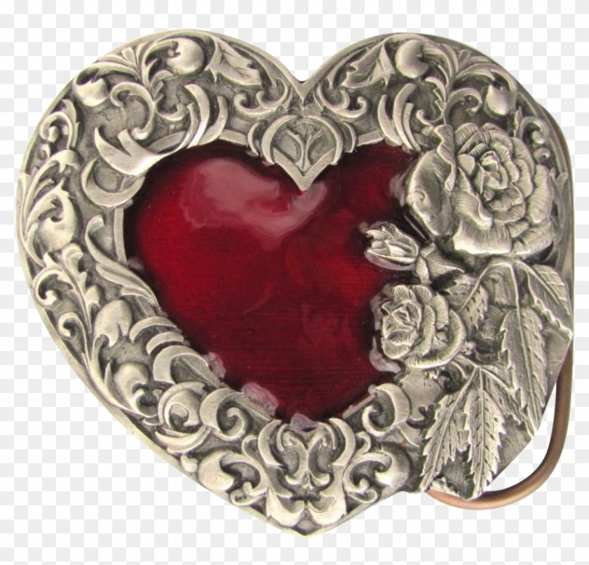 Vintage Women's Belt Buckle With Red Heart And Decorative - Heart Clipart
