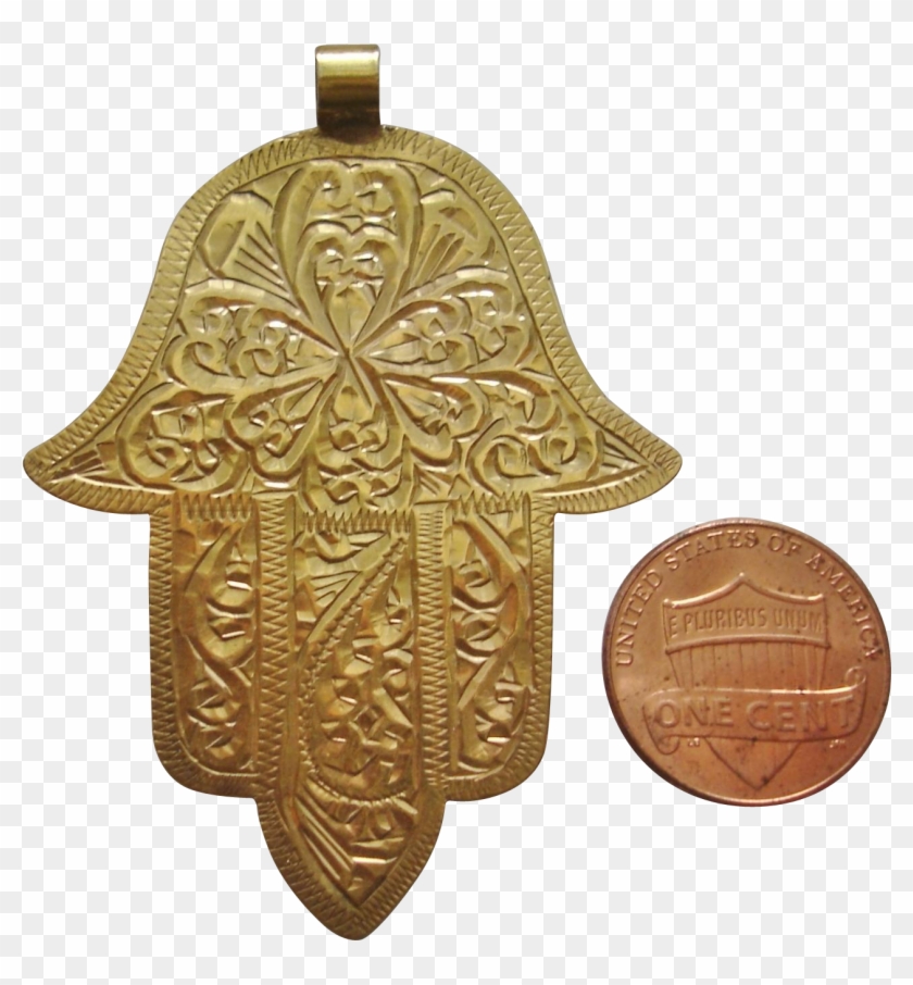 Rare Antique 20k Gold Moroccan Hamsa, Hand Of God Pendant - Pendant Clipart #3737188