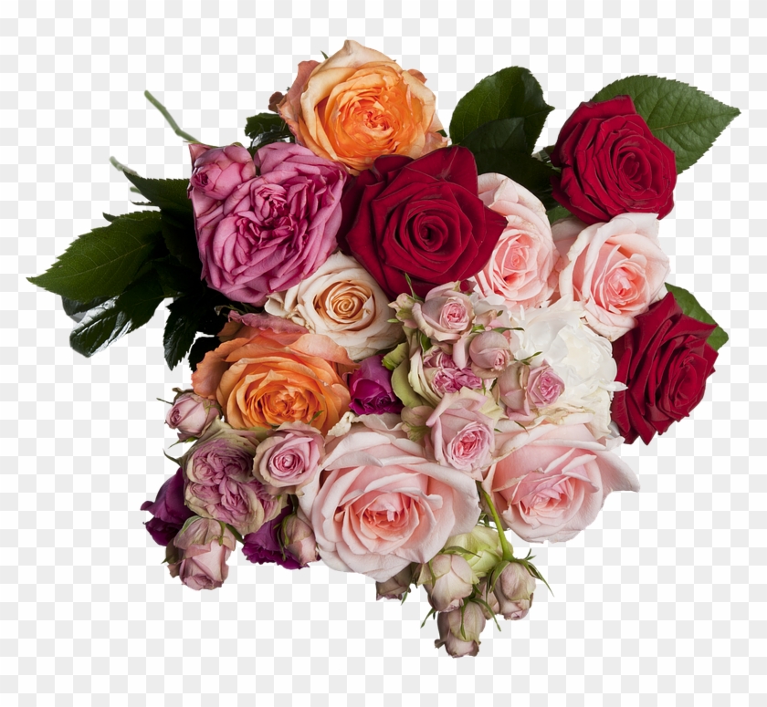 Isolated Roses Bouquet Multi Coloured Romantic - Buquê De Rosas Png Clipart #3738181
