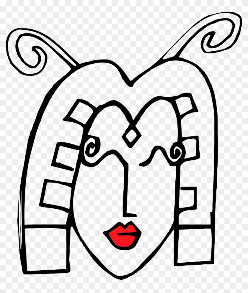 Woman Lips Red - Line Art Clipart