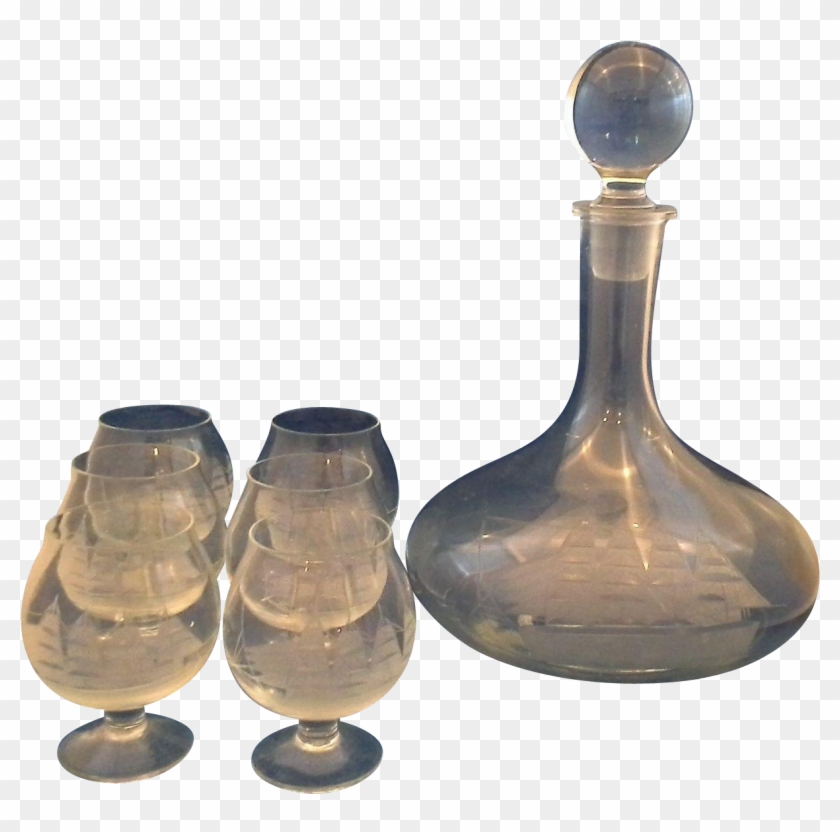 Clipper Ship Etched Brandy Decanter Glasses Set Toscany - Decanter - Png Download