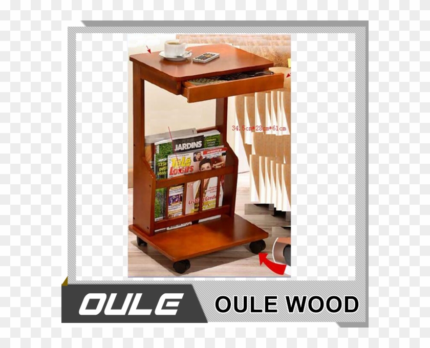 Simple Wood Side Table With Wheel - Living Room Pine Wood Furniture Clipart