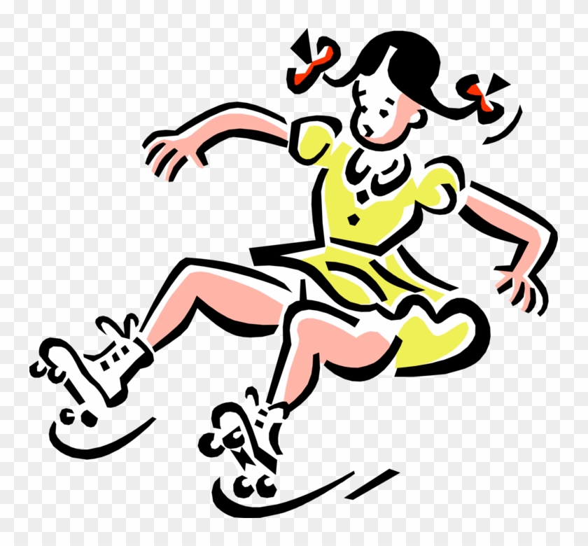 Vector Illustration Of 1950's Vintage Style Girl With - Patins Desenho Png Clipart