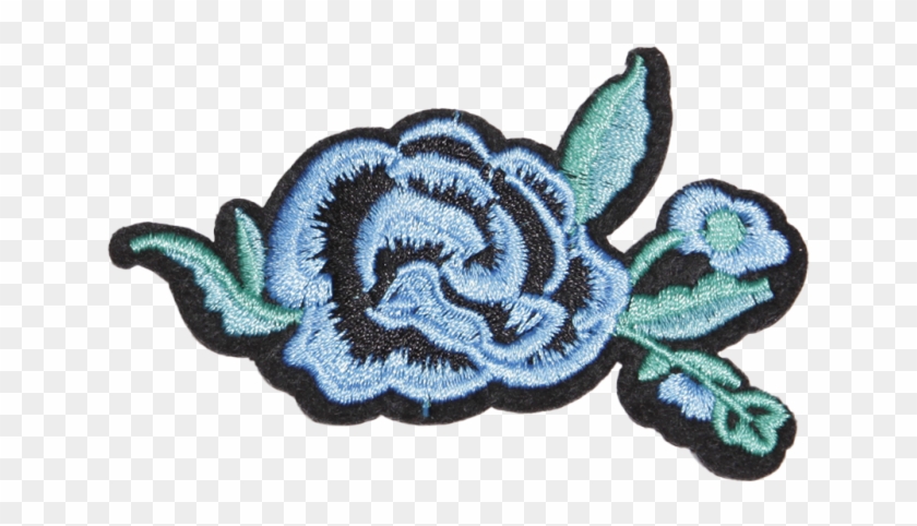 Blue Rose Motif Embroidered Patch - Wool Clipart