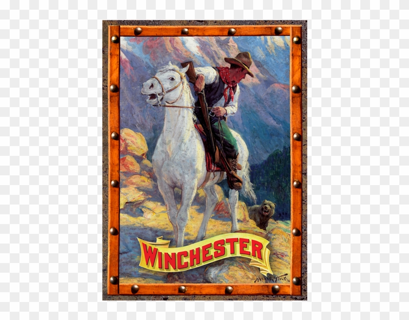 Winchester Cowboy And Bear Tin Sign W1019 - Winchester Mystery House Clipart #3746162