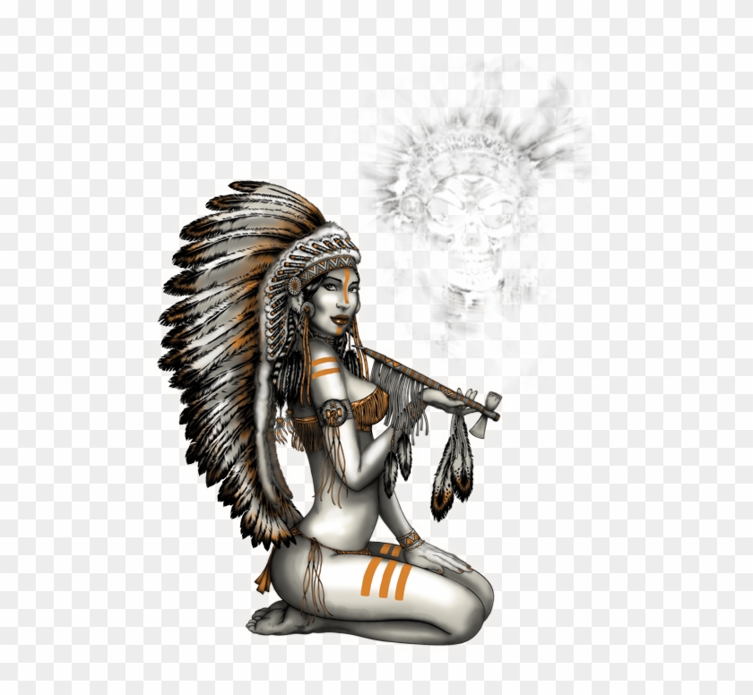 Chief Woman Smoking Pipe - Illustration Clipart #3751753