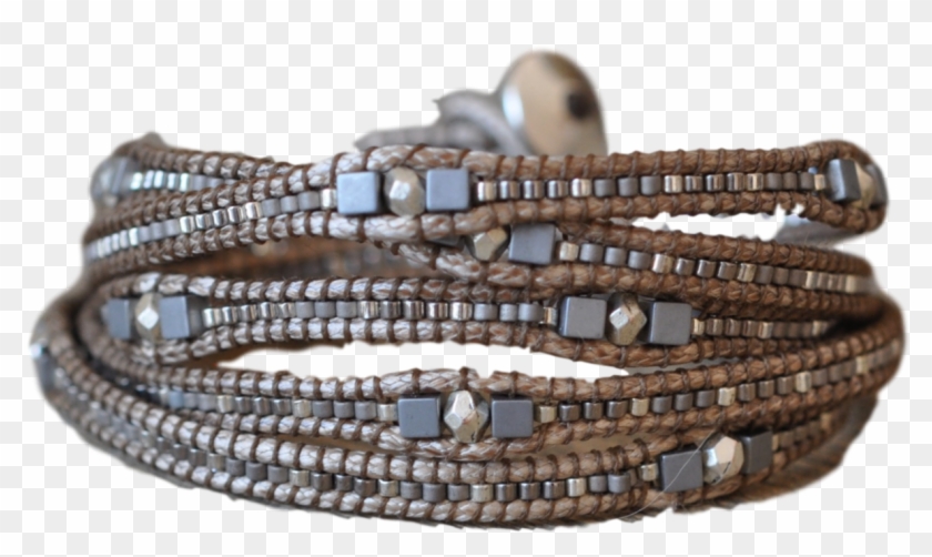 Wrap Bracelet Beaded In Silver, Grey And Gold Tread - Bead Clipart #3753425