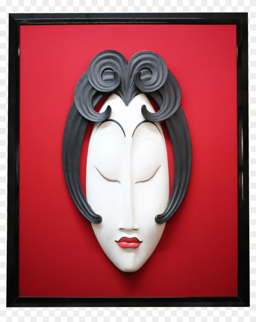 Large Framed Woman's Head Sculpture On Red Fabric On - Mask Clipart #3754234