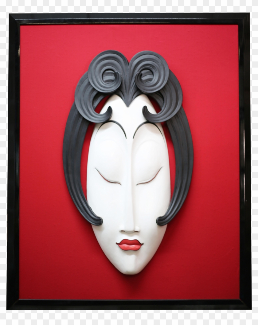 Large Framed Woman's Head Sculpture On Red Fabric On - Mask Clipart