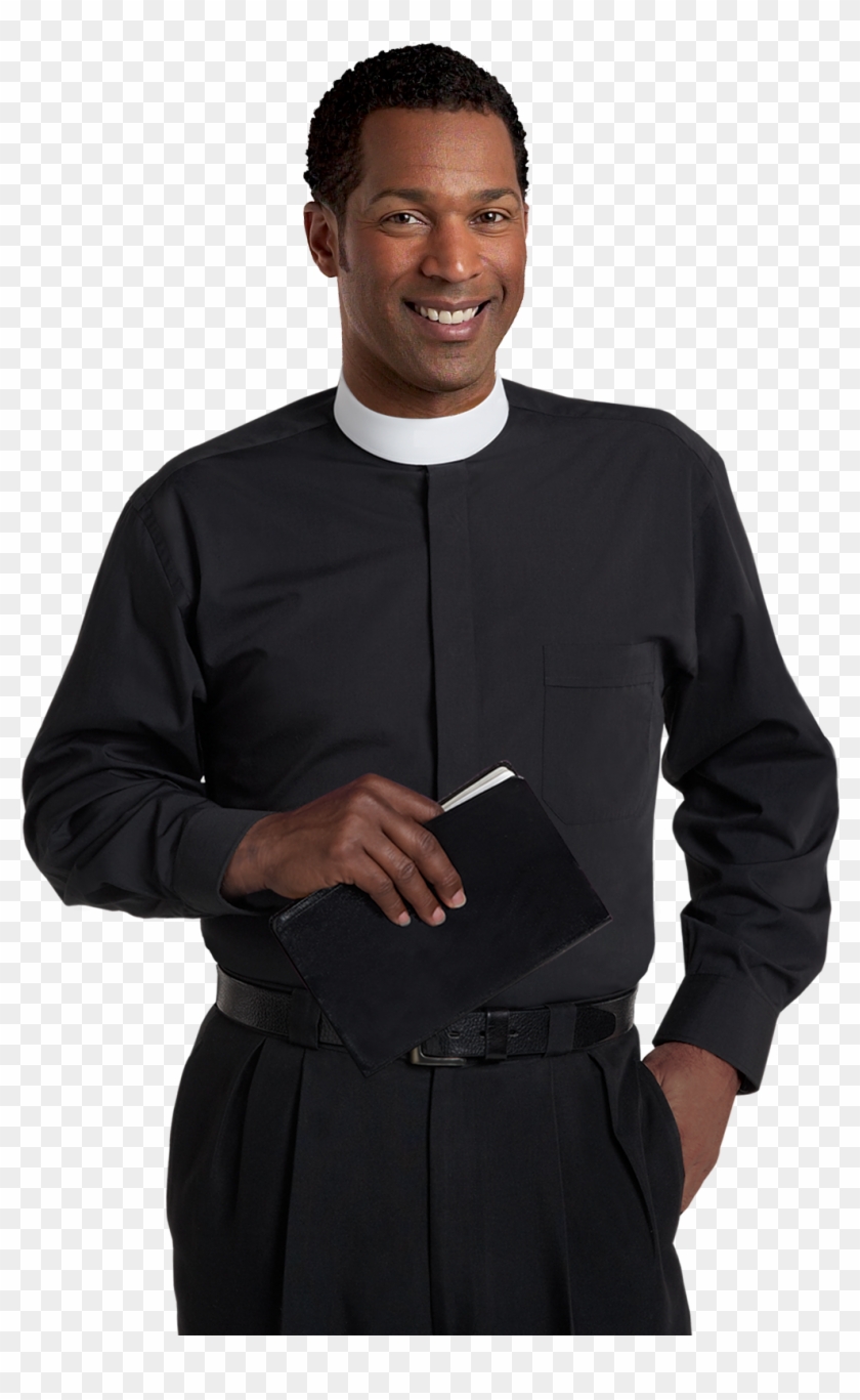 Mens Black Clergy Shirt Banded Collar - Standing Clipart