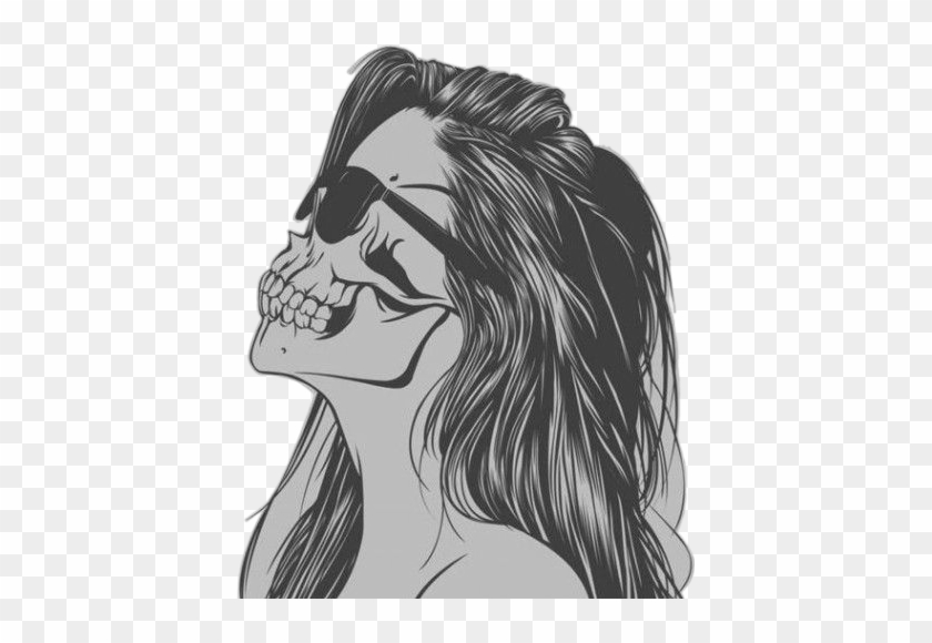 #sunglasses #skull #chill #female #girl - Half Human Half Skull Drawing Clipart