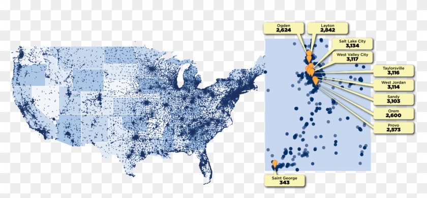 Utah And Us Map Small - Dot Map Clipart #3754674