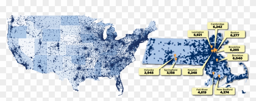 Massachusetts And Us Map Small - Dot Map Clipart