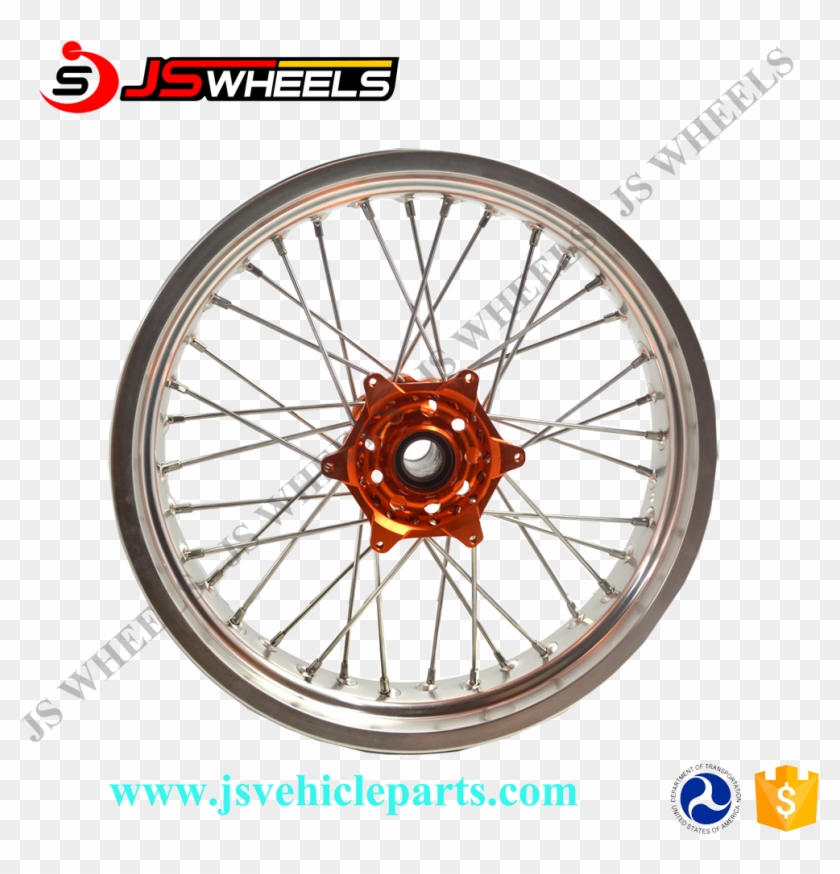 Js Racing Part Motorcycle Wheels Silver Rims Orange - 16 Inch Pit Bike Wheel Clipart