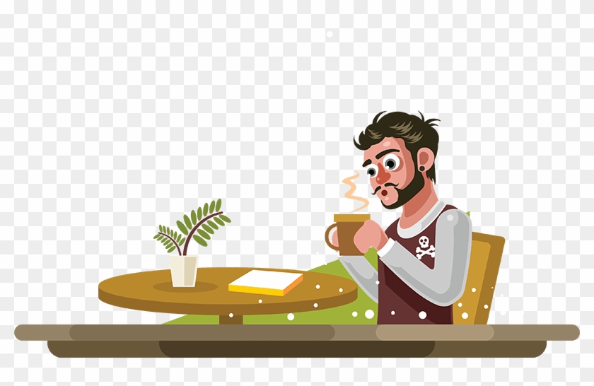 Man Drinking Coffee In A Cafe - Illustration Clipart
