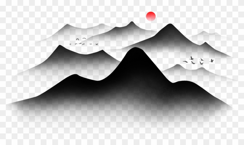Negro Tinta Montaña Sol Png Y Psd - Ink Clipart #3764830