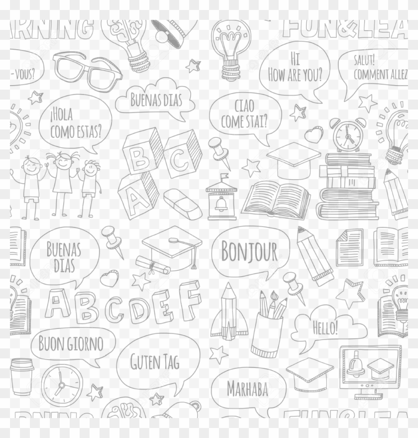 57295476 Language School Doodle Vector Set Hand Drawn - Drawing Clipart #3766012