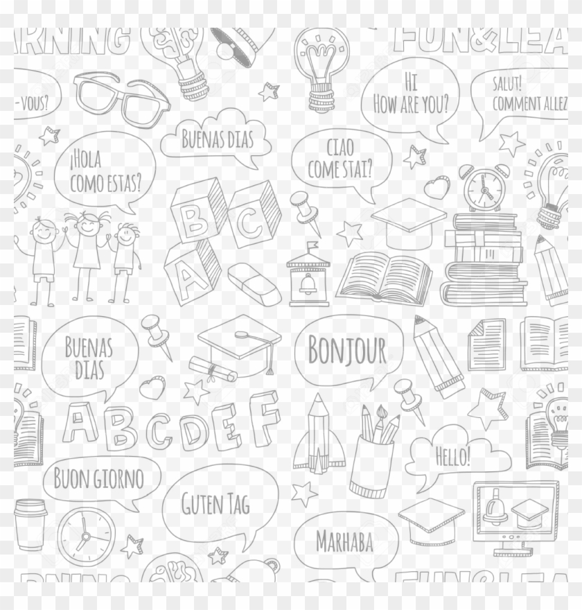 57295476 Language School Doodle Vector Set Hand Drawn - Drawing Clipart