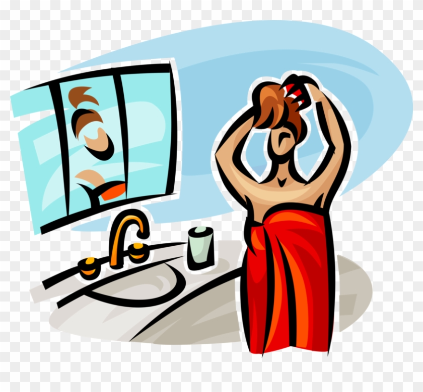 Vector Illustration Of Woman Just Out Of The Shower - Clip Art Get Ready - Png Download
