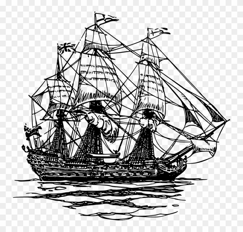 Boat Pirate Free Vector Graphic On Pixabay - Ship Line Art Clipart #3768489