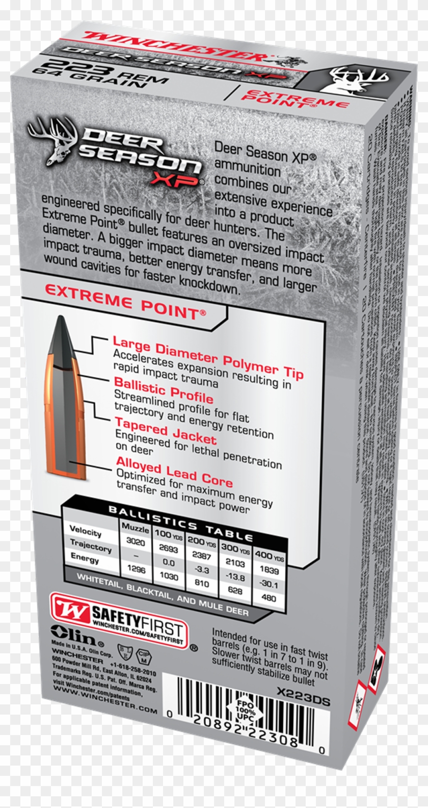 Winchester Deer Season 223rem 64gr Xp - Winchester Deer Season Xp 223 Ballistics Clipart