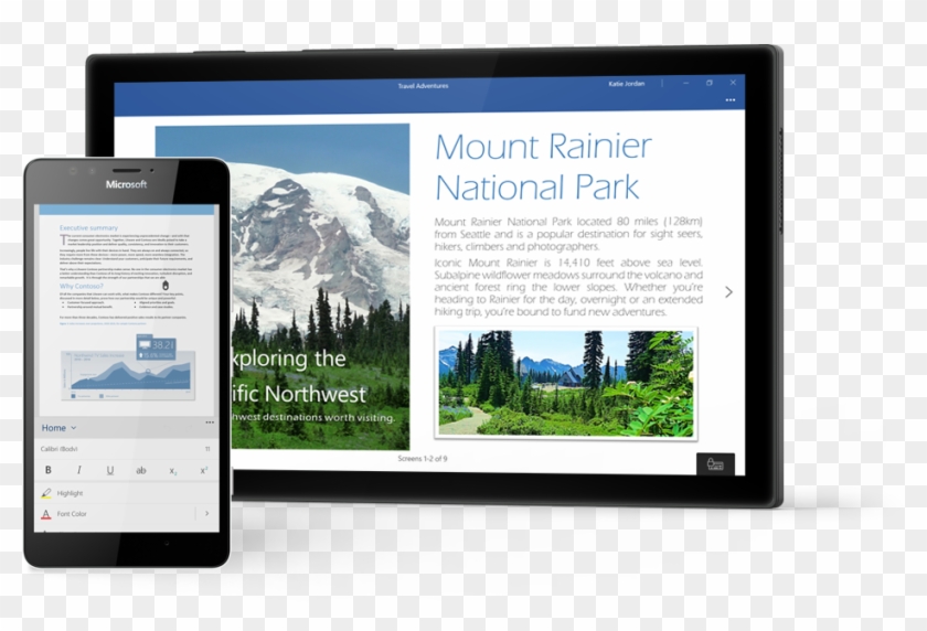 Windows Tablet Displaying A Word Document About Mount - Microsoft Office Clipart