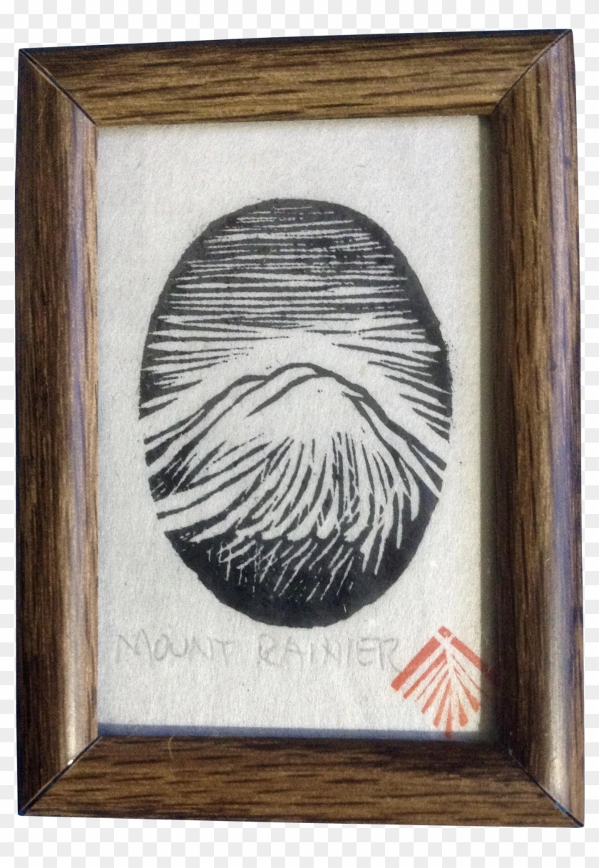 Vintage Miniature Mount Rainier Woodcut Print Stamped - Picture Frame Clipart #3773580