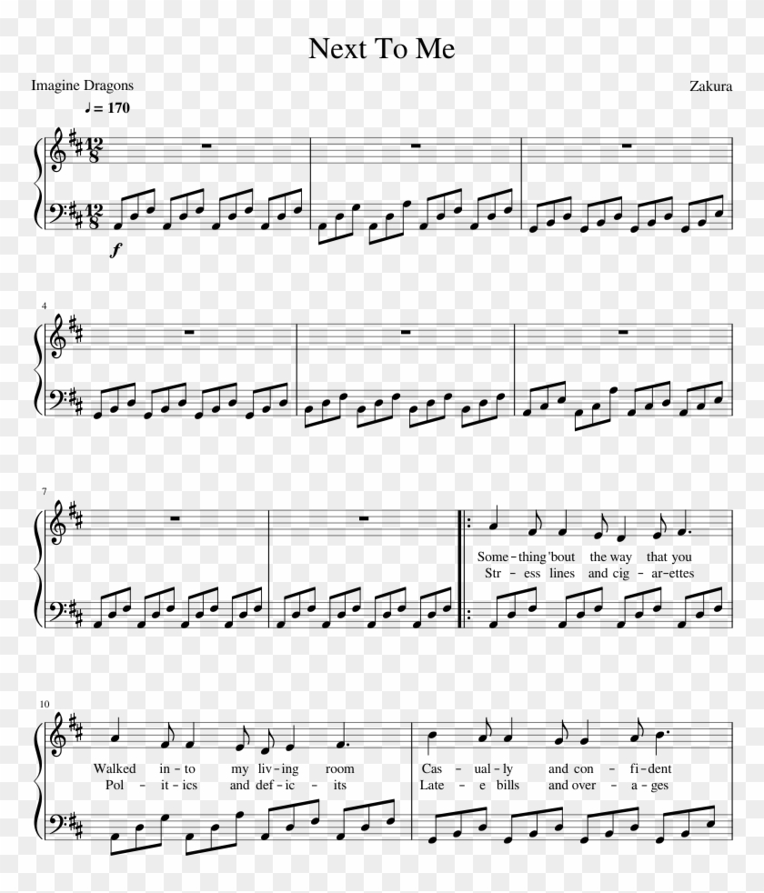 Next To Me Sheet Music For Piano Download Free In Pdf - Next To Me Imagine Dragons Piano Clipart #3776607