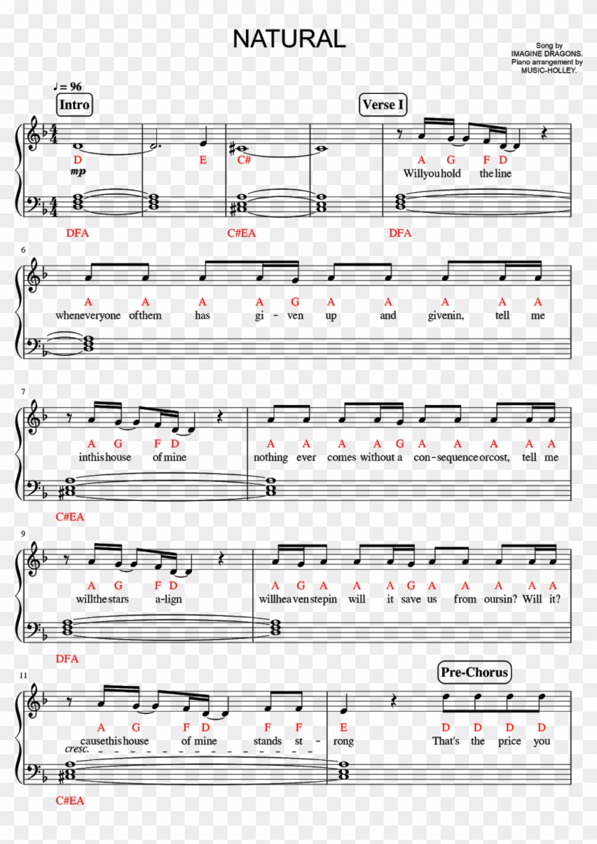 [piano Scores] Imagine Dragons - Natural Imagine Dragons Piano Clipart #3776721