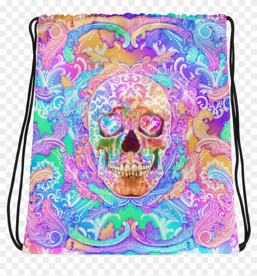 Yami Kawaii Skull Drawstring Bag, Psychedelic Harajuku - Skull Clipart