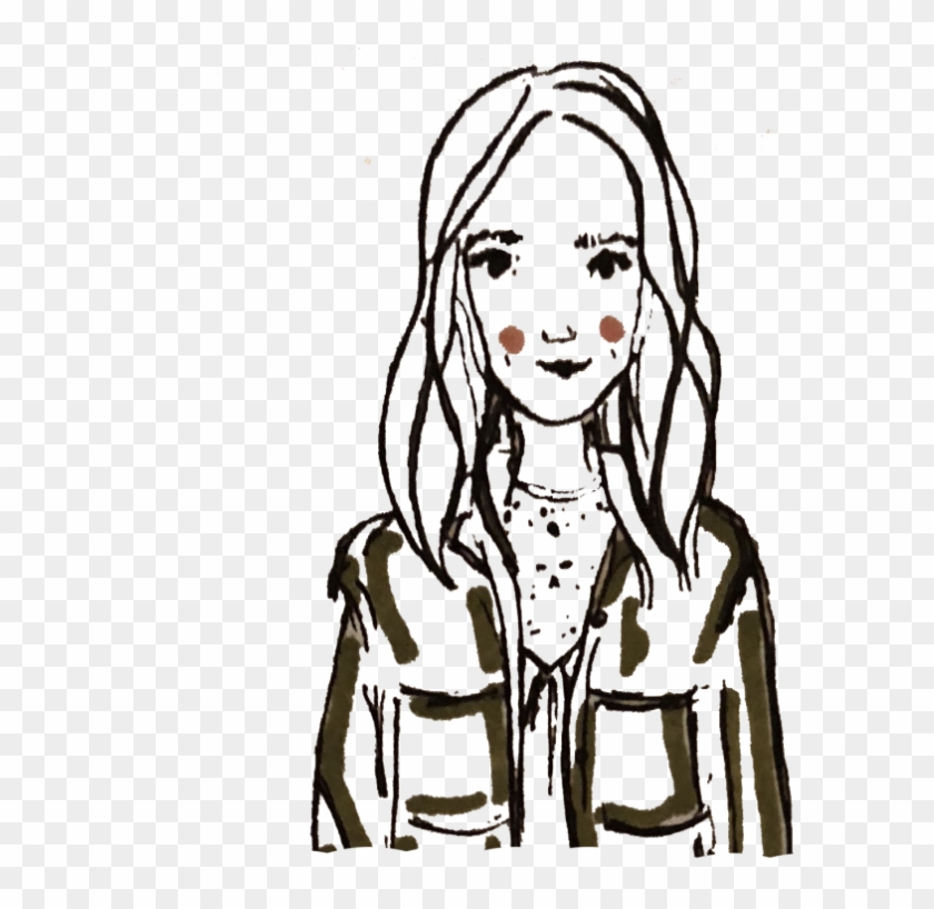 Little Spree Green Coat Pink Cheeks Head And Shoulders - Sketch Clipart