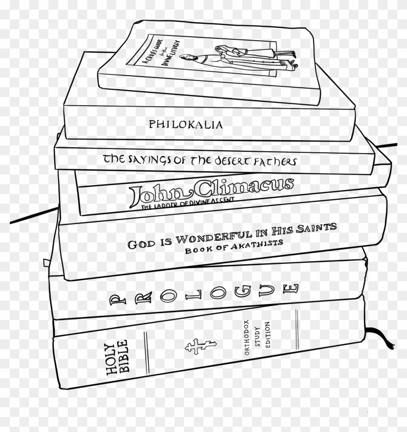 Line Drawing Of The Pile Of Orthodox Books - Book Pile Png Drawing Clipart