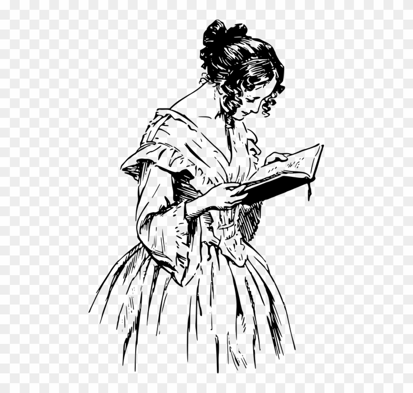 Books For Tough Times - Vintage Woman Reading Clipart - Png Download