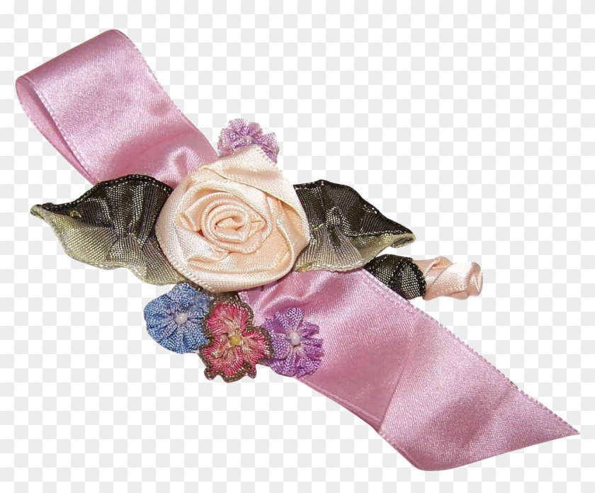 1950 French Ribbon Work Applique - Garden Roses Clipart