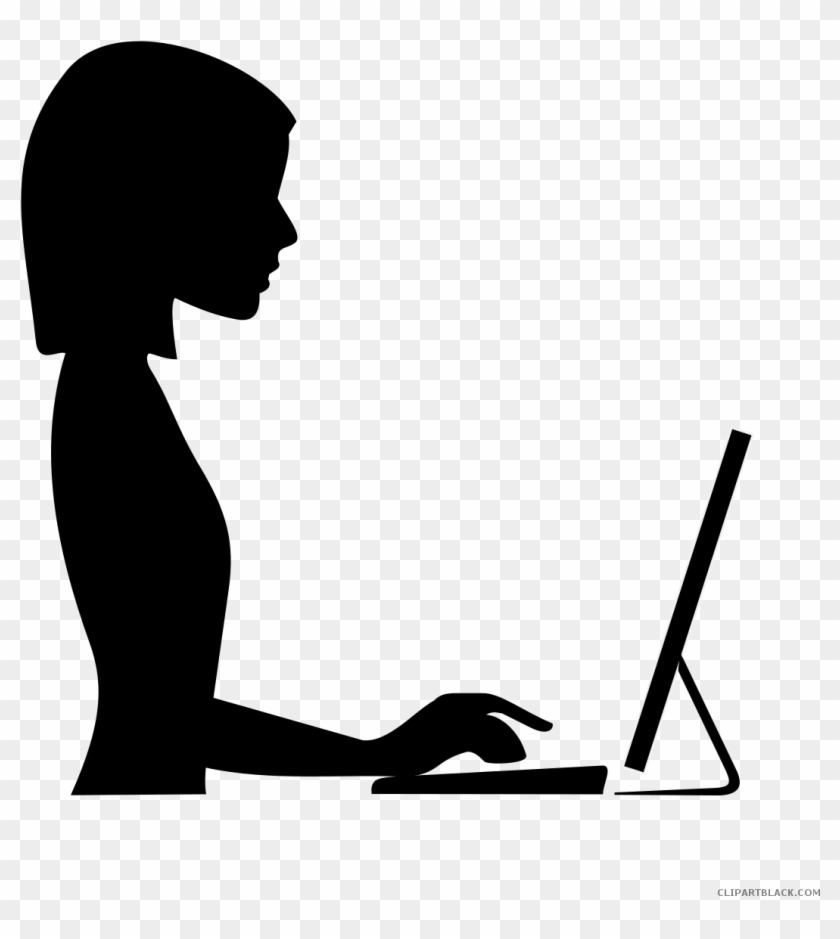 Computer Tools Free Black White Clipart Images Clipartblack - Woman At Computer Clipart - Png Download #3784895
